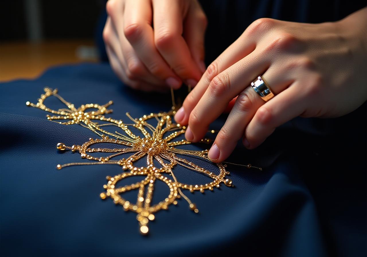 Detalle de costura artesanal Art Deco